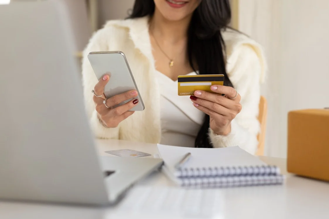  Concept of online money transactions through mobile phone and online shopping 