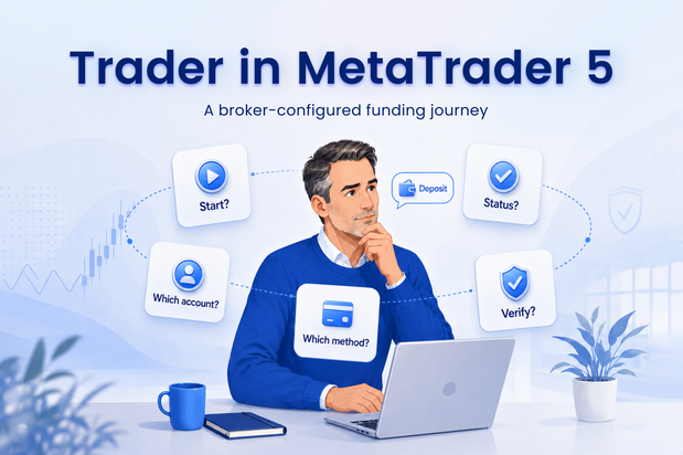 Diagram showing how a trader initiates an account deposit through MetaTrader 5 built-in payments.